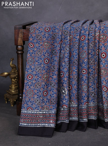 Modal silk saree indigo blue and black with allover ajrakh prints & sequin work and mirror sequin work pallu