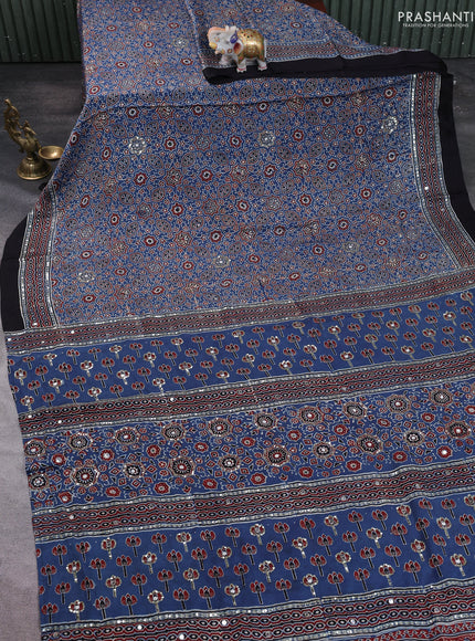 Modal silk saree indigo blue and black with allover ajrakh prints & sequin work and mirror sequin work pallu