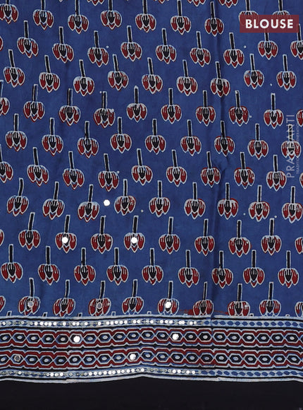Modal silk saree indigo blue and black with allover ajrakh prints & sequin work and mirror sequin work pallu