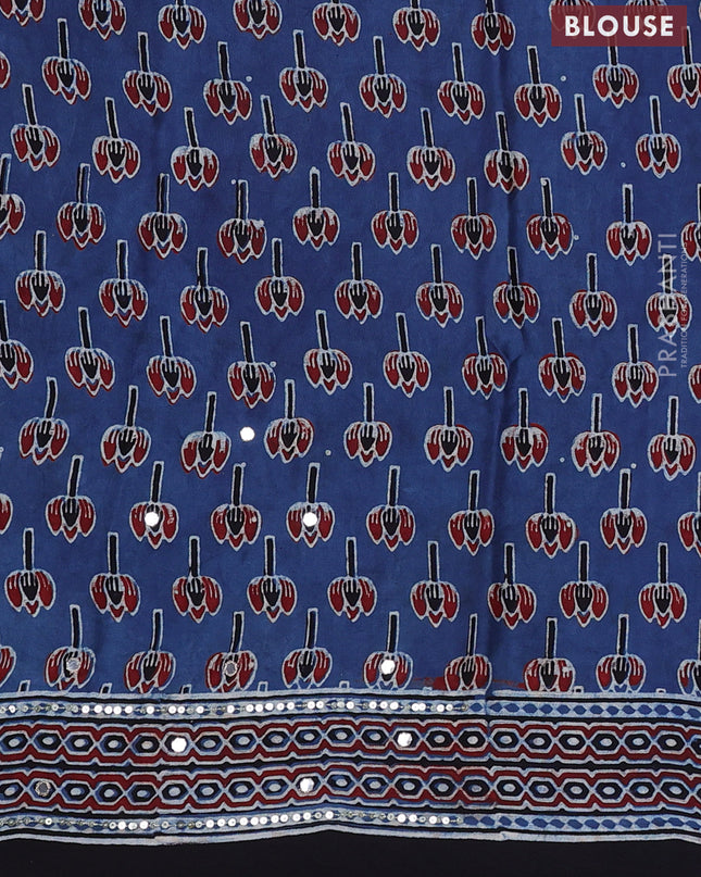 Modal silk saree indigo blue and black with allover ajrakh prints & sequin work and mirror sequin work pallu