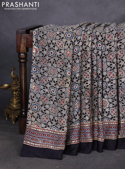 Modal silk saree black with allover ajrakh prints & sequin work and mirror sequin work pallu