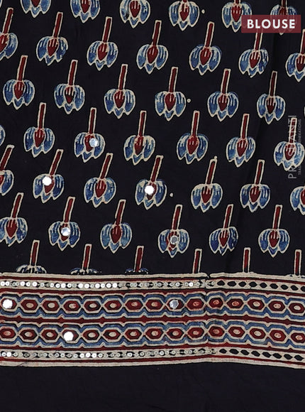 Modal silk saree black with allover ajrakh prints & sequin work and mirror sequin work pallu