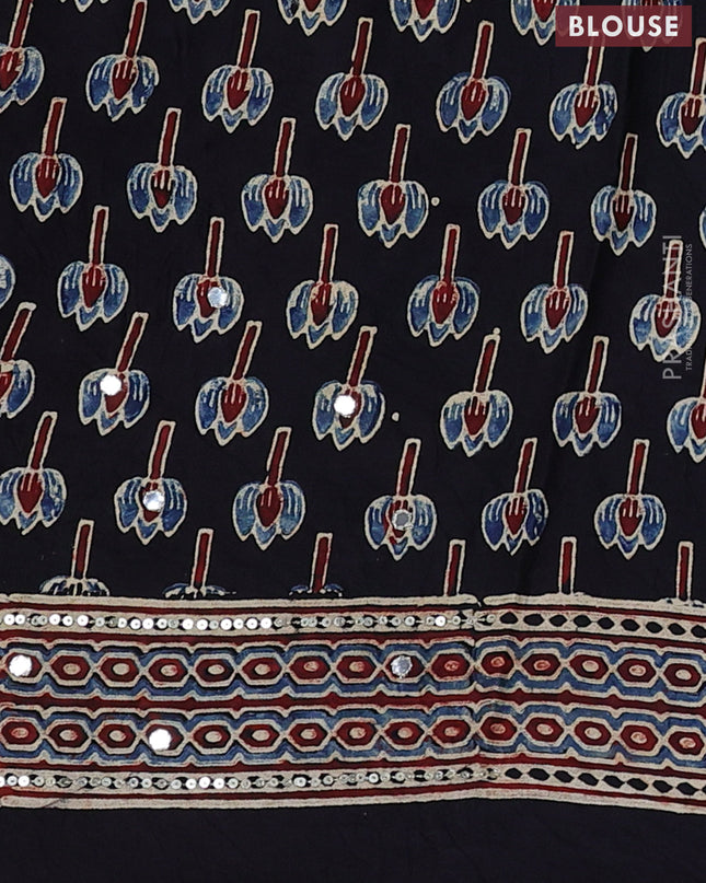 Modal silk saree black with allover ajrakh prints & sequin work and mirror sequin work pallu