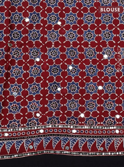 Modal silk saree maroon and black with allover ajrakh prints & sequin work and mirror sequin work pallu