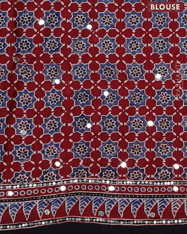 Modal silk saree maroon and black with allover ajrakh prints & sequin work and mirror sequin work pallu