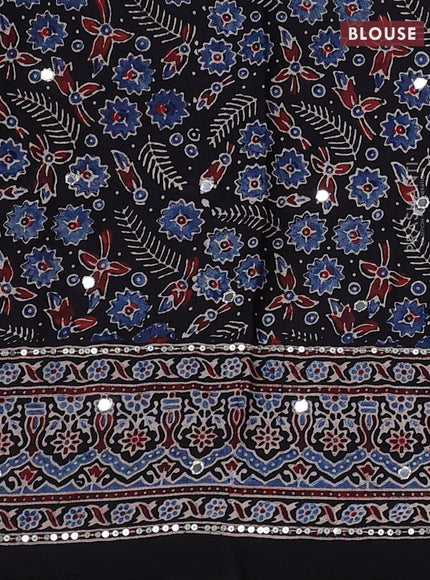 Modal silk saree black with allover ajrakh prints & sequin work and mirror sequin work pallu