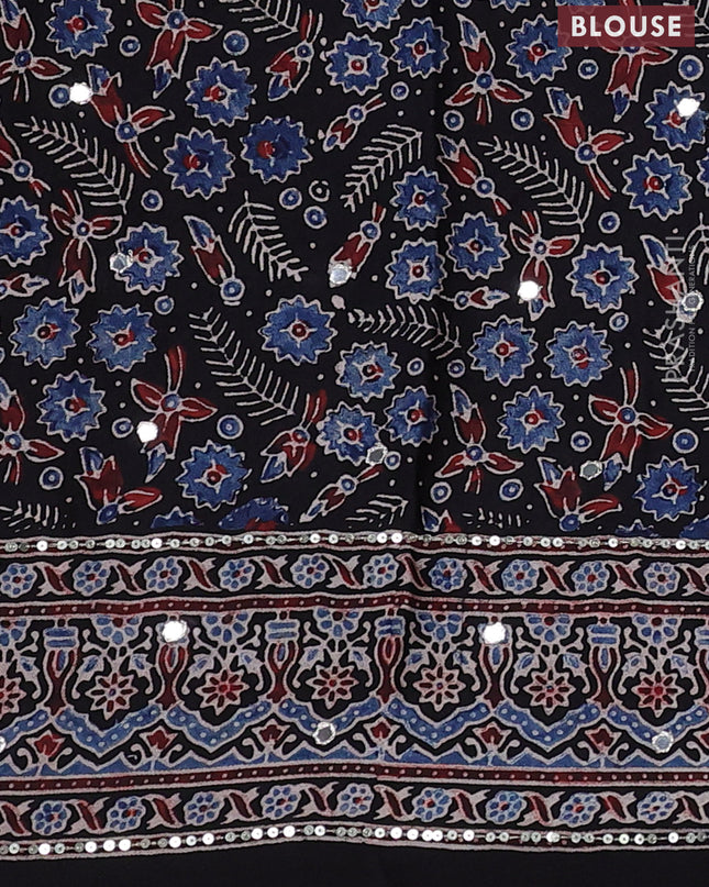 Modal silk saree black with allover ajrakh prints & sequin work and mirror sequin work pallu