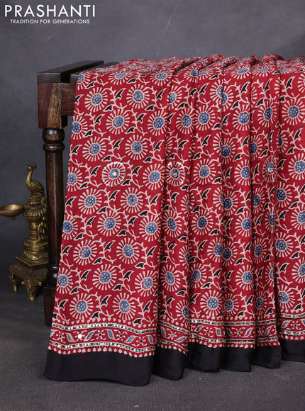 Modal silk saree maroon and black with allover ajrakh prints & sequin work and mirror sequin work pallu