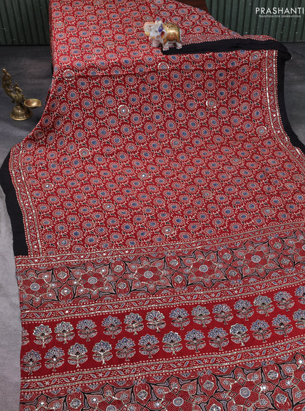 Modal silk saree maroon and black with allover ajrakh prints & sequin work and mirror sequin work pallu