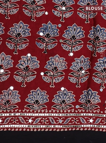 Modal silk saree maroon and black with allover ajrakh prints & sequin work and mirror sequin work pallu