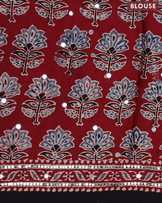 Modal silk saree maroon and black with allover ajrakh prints & sequin work and mirror sequin work pallu