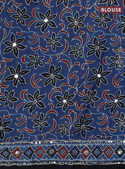 Modal silk saree indigo blue and black with allover ajrakh prints & sequin work and mirror sequin work pallu