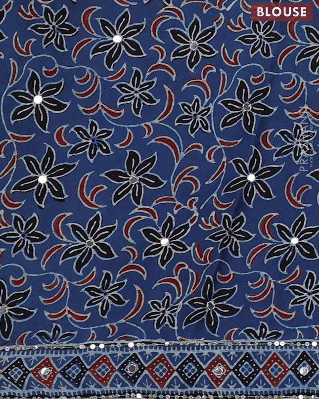 Modal silk saree indigo blue and black with allover ajrakh prints & sequin work and mirror sequin work pallu