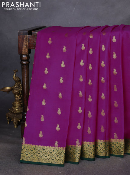 Pure mysore silk saree pink and green with allover zari woven buttas and zari woven border