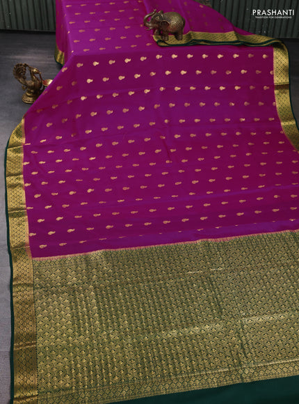 Pure mysore silk saree pink and green with allover zari woven buttas and zari woven border