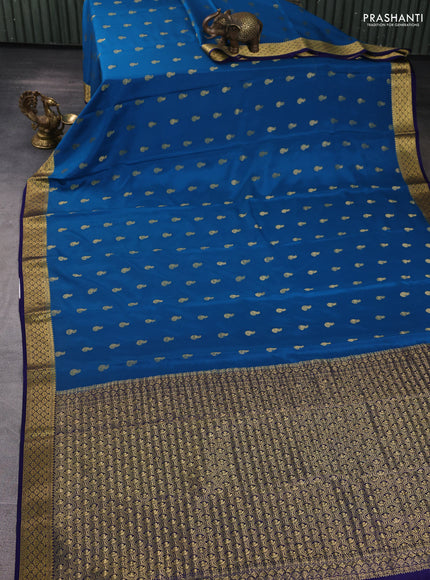 Pure mysore silk saree peacock blue and blue with allover zari woven buttas and zari woven border