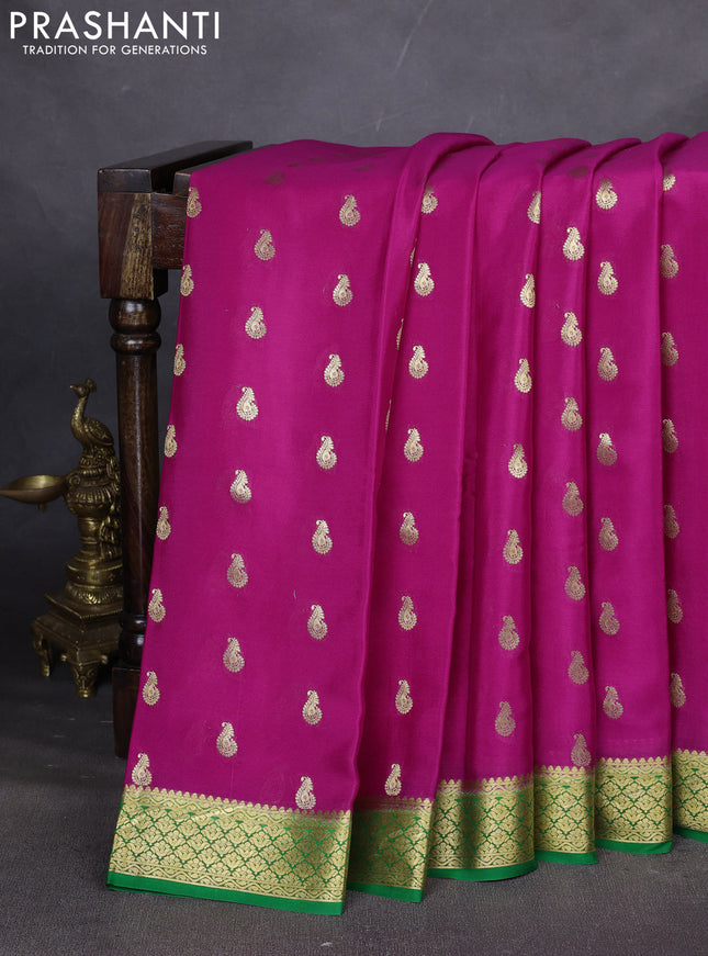 Pure mysore silk saree pink and green with allover zari woven buttas and zari woven border