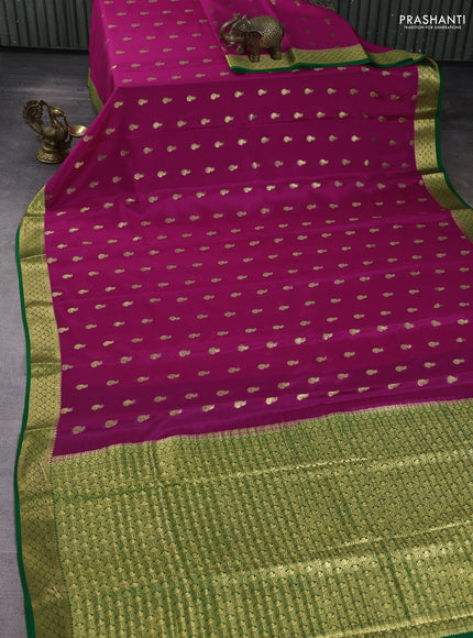Pure mysore silk saree pink and green with allover zari woven buttas and zari woven border