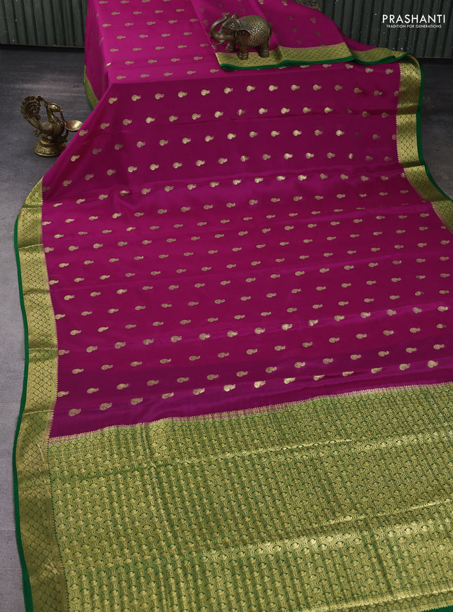 Pure mysore silk saree pink and green with allover zari woven buttas and zari woven border