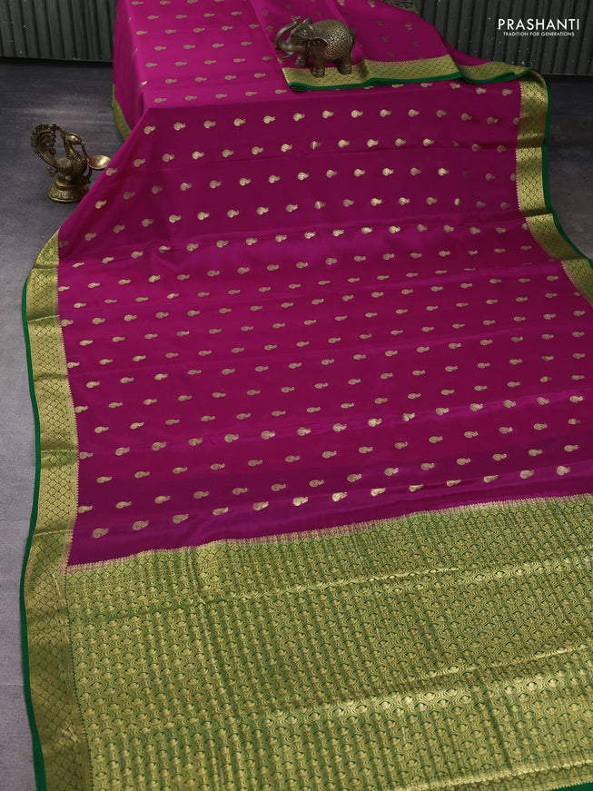Pure mysore silk saree pink and green with allover zari woven buttas and zari woven border