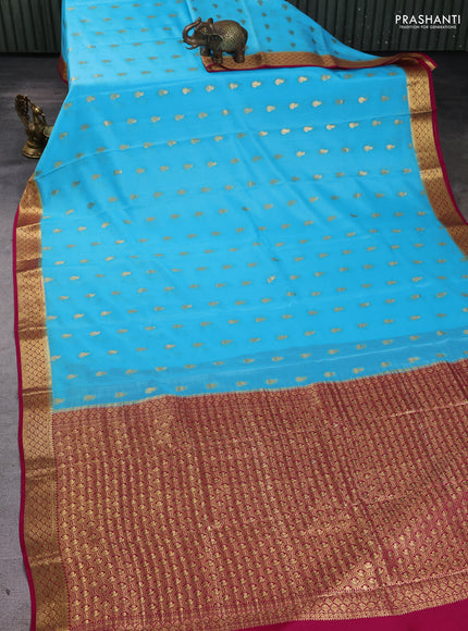 Pure mysore silk saree light blue and pink with allover zari woven buttas and zari woven border