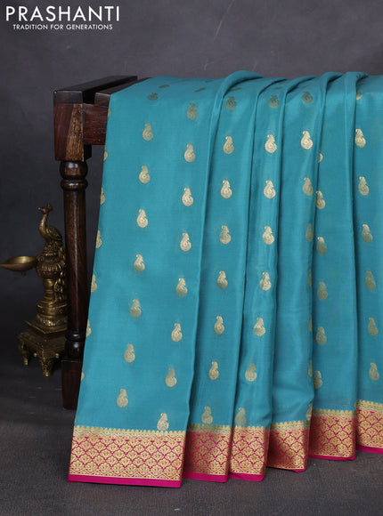 Pure mysore silk saree pastel blue shade and pink with allover zari woven buttas and zari woven border