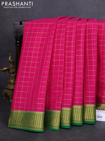 Pure mysore silk saree pink and green with allover zari woven checked pattern and zari woven border