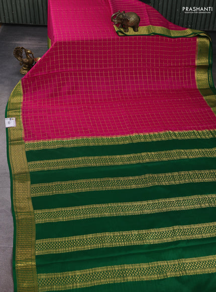 Pure mysore silk saree pink and green with allover zari woven checked pattern and zari woven border