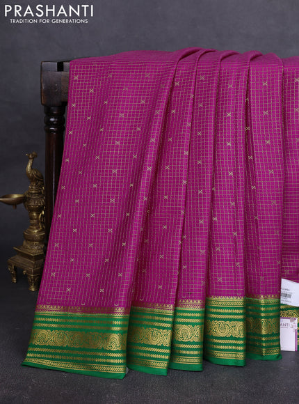 Pure mysore silk saree pink and green with allover small zari checks & buttas and zari woven border