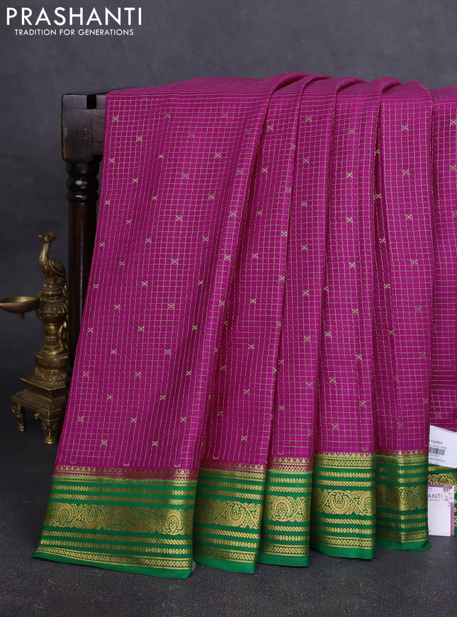 Pure mysore silk saree pink and green with allover small zari checks & buttas and zari woven border