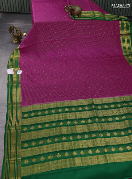Pure mysore silk saree pink and green with allover small zari checks & buttas and zari woven border