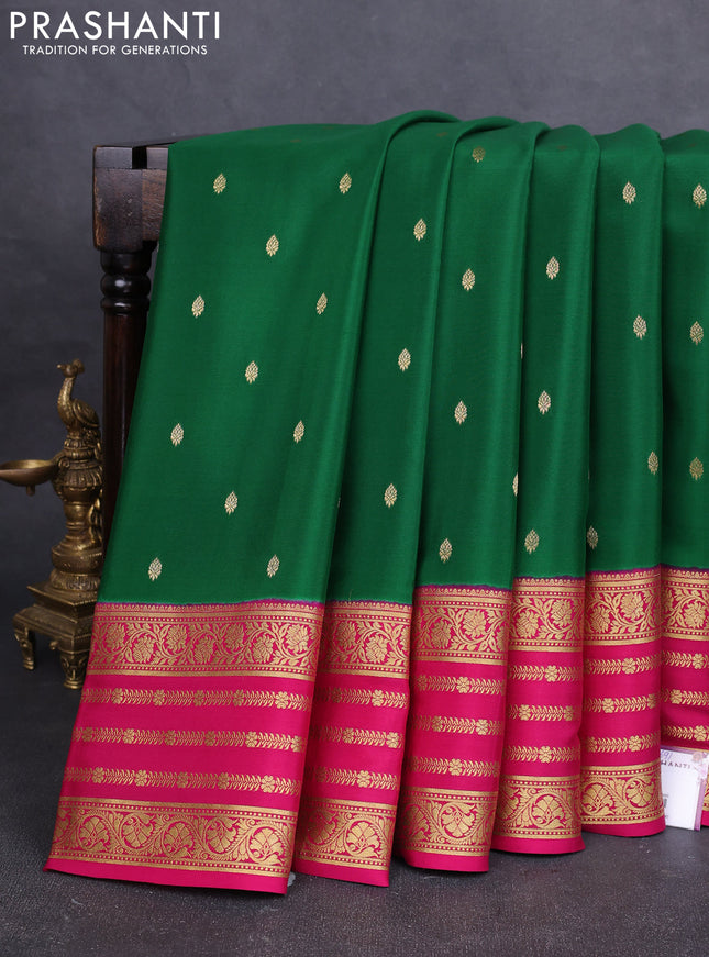 Pure mysore silk saree green and pink with zari woven buttas and long zari woven border