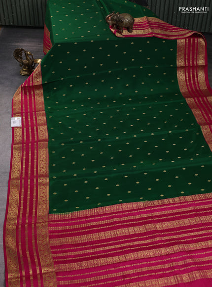Pure mysore silk saree green and pink with zari woven buttas and long zari woven border