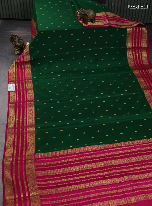 Pure mysore silk saree green and pink with zari woven buttas and long zari woven border