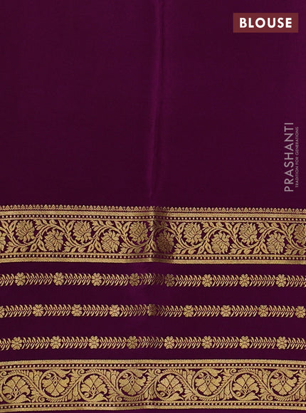 Pure mysore silk saree mehendi green and purple with zari woven buttas and long zari woven border