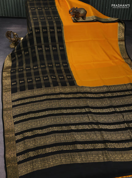 Pure mysore silk saree mango yellow and black with half & half style and long zari woven border