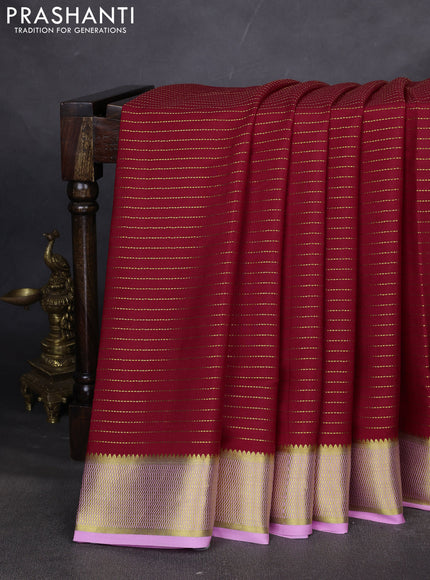 Pure mysore silk saree red and lotus pink with allover zari stripe pattern and zari woven border