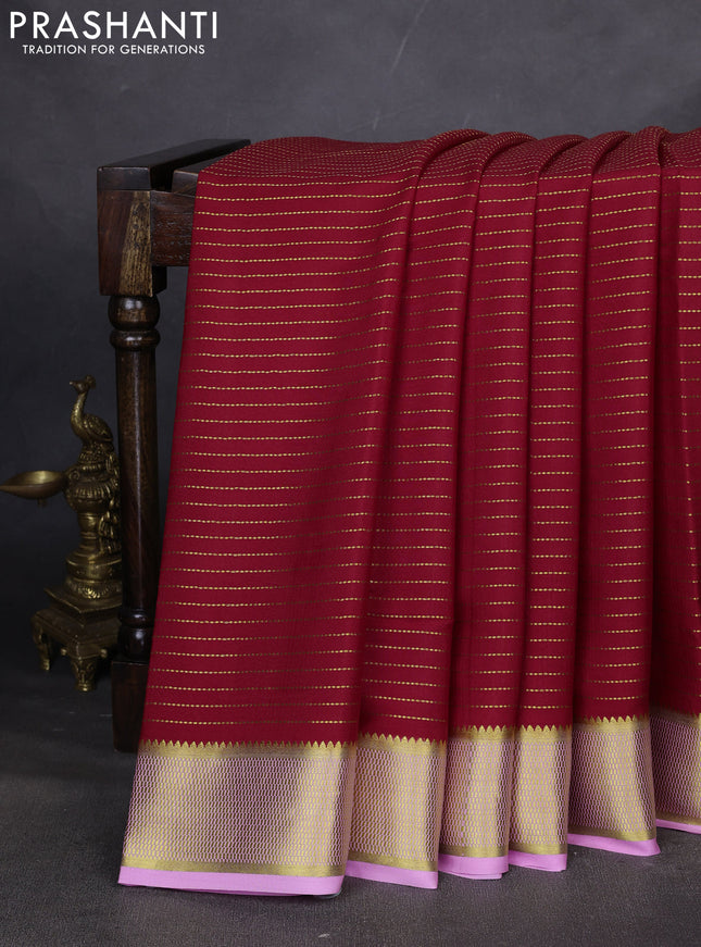 Pure mysore silk saree red and lotus pink with allover zari stripe pattern and zari woven border