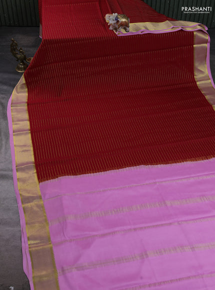 Pure mysore silk saree red and lotus pink with allover zari stripe pattern and zari woven border