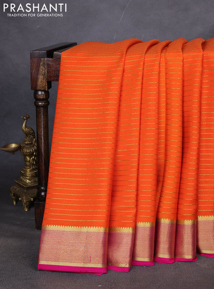 Pure mysore silk saree orange and pink with allover zari stripe pattern and zari woven border