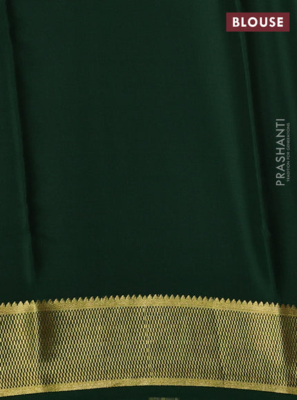 Pure mysore silk saree dark peach and bottle green with allover zari stripe pattern and zari woven border