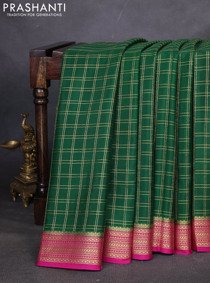 Pure mysore silk saree green and pink with allover zari woven checked pattern and zari woven border