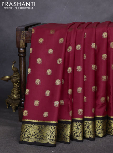 Pure mysore silk saree red and coffee brown with zari woven buttas and elephant zari woven border
