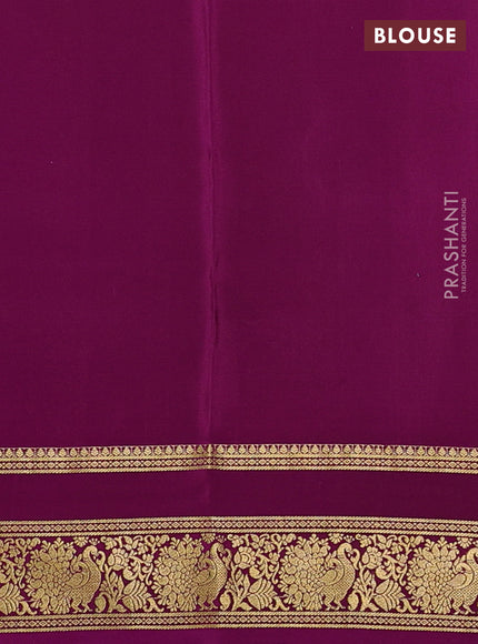 Pure mysore silk saree mehendi green and purple with allover zari weaves & buttas and rettapet zari woven border