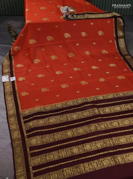Pure mysore silk saree rustic orange and coffee brown with allover zari weaves & buttas and rettapet zari woven border