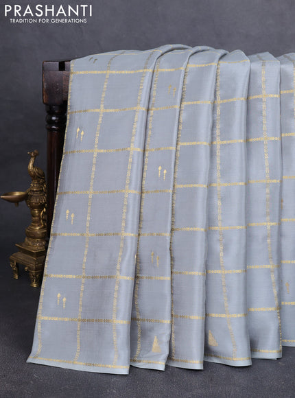 Pure mysore silk saree pastel blue shade and royal blue with allover zari checks & buttas in borderless style