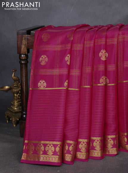 Pure mysore silk saree pink with allover zari stripe pattern and zari woven border
