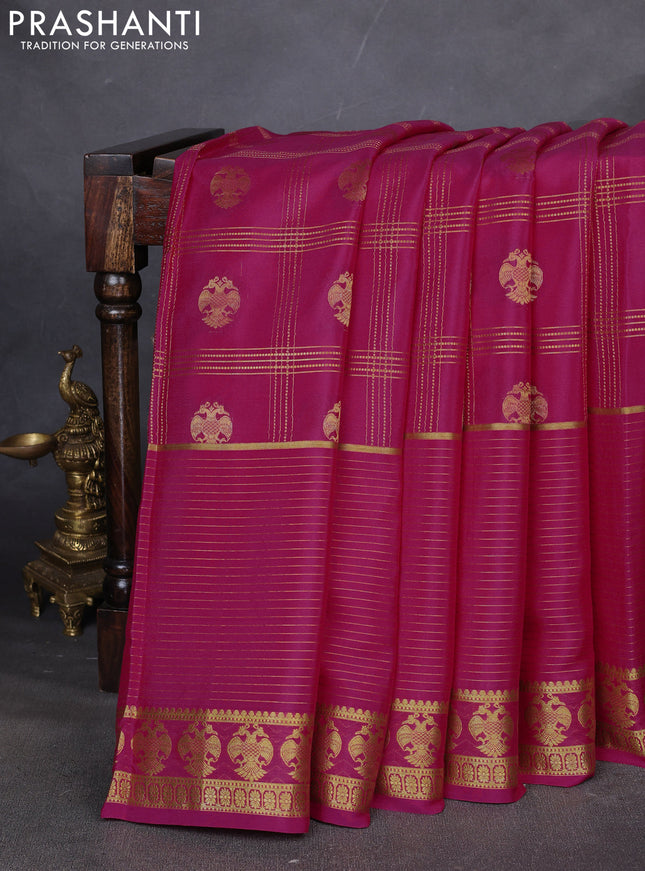 Pure mysore silk saree pink with allover zari stripe pattern and zari woven border