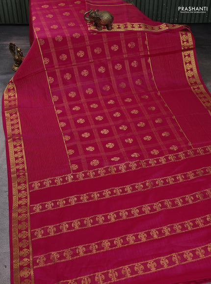 Pure mysore silk saree pink with allover zari stripe pattern and zari woven border