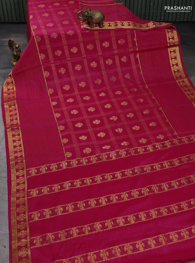 Pure mysore silk saree pink with allover zari stripe pattern and zari woven border